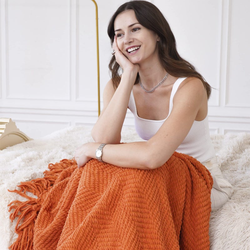 Home Soft Things Orange Throw Blanket Knitted Tweed Throw 50'' x 60'', Burnt Orange, Super Soft Cozy Warm Comfortable Breathable Throw for Living Room Chair Couch Bed Sofa Bedroom Home DÃ©cor - Image 3